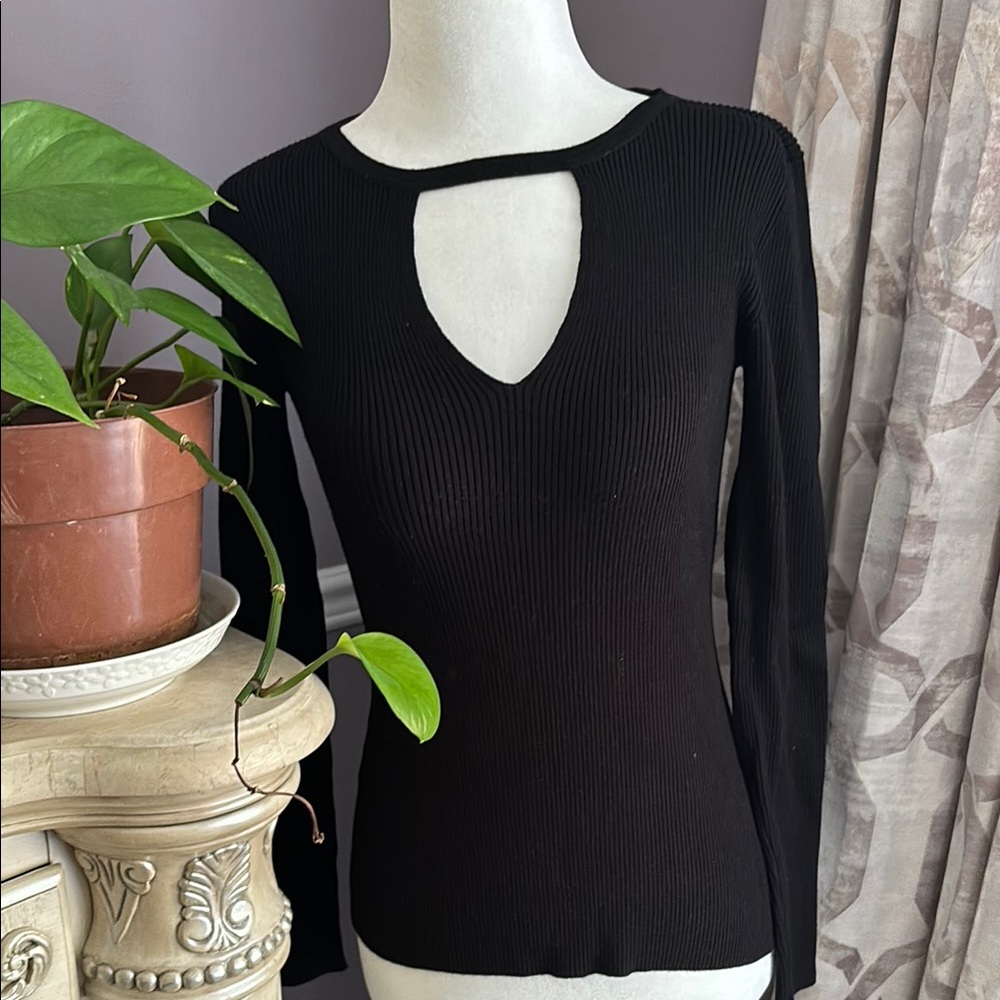 INC Black Ribbed Cutout Sweater